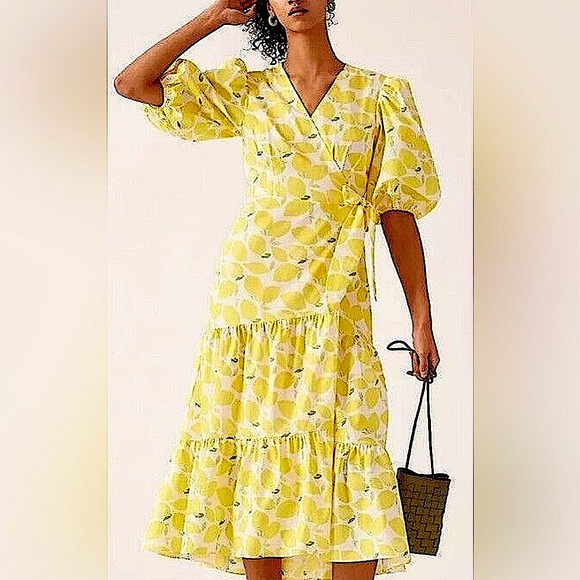 Hutch Dresses & Skirts - Anthropologie Lemon Print Wrap Midi Dress, NEW
